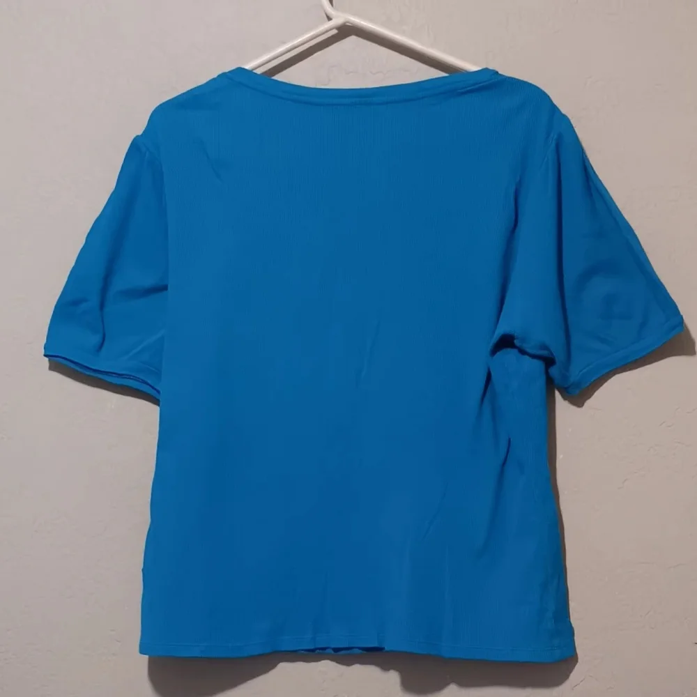 Lauren Ralph Lauren Women Lace-Up Stretch Royal Blue‎ SzXL Tops Short Sleeve